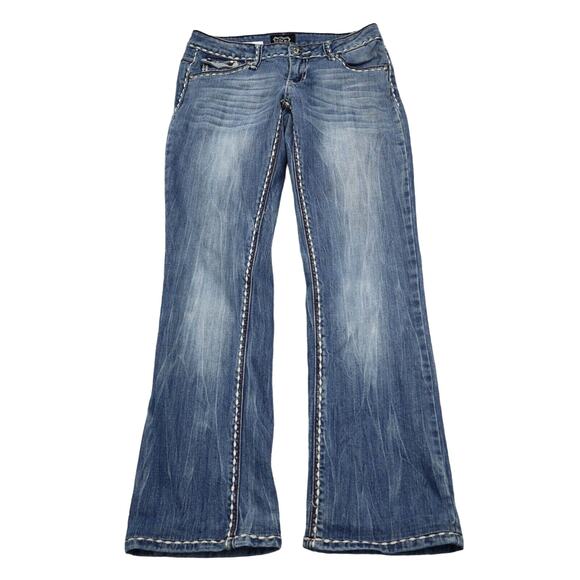 Petrol Pants Womens 25 Blue Bootcut Low Rise Medium Wash Denim Button Zip Jeans - Picture 1 of 16
